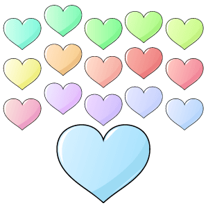 A collection of love hearts of many different colors