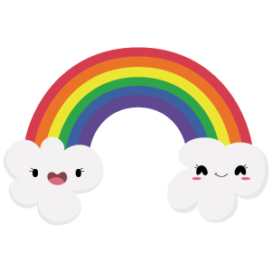 Two cute happy clouds with a rainbow between them