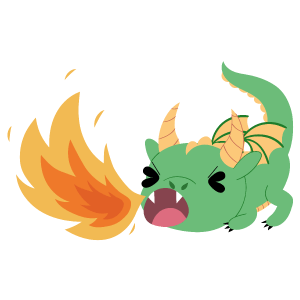 A cute green dragon breathing flames from its mouth