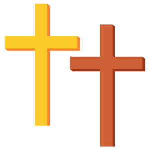 A wooden holy cross and gold wooden cross standing upright