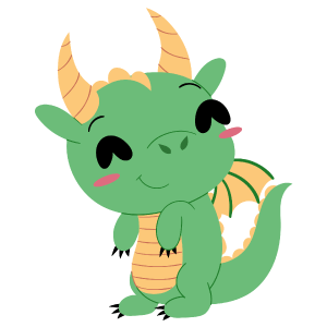 A cute green dragon standing on its hind legs, looking happy