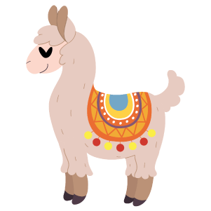 A cute llama with a colorful saddle