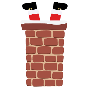 Santa's legs sticking out of chimney as he's trying to delivery presents on Christmas eve