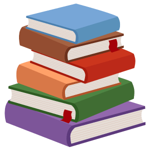 A stack of books of several colors