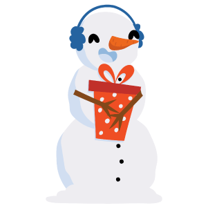 A Xmas snowman holding a Christmas gift