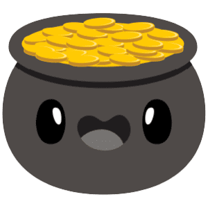 A cute black pot filled will gold coins