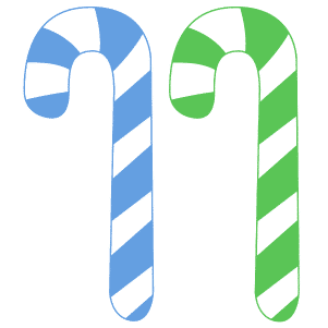 A blue and green Christmas candy cane