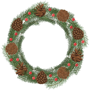 A pinecone, holly and pine needle Christmas wreath