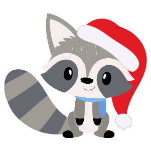 A cute Xmas raccoon with a Santa hat and warm scarf