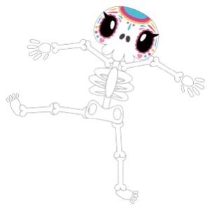 A skeleton being silly and sticking its leg into the air