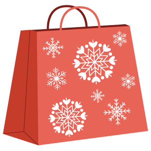 A red carry bag filled with gifts for Christmas