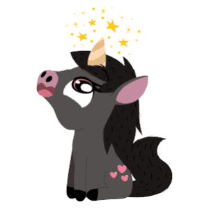 A black unicorn with stars above it