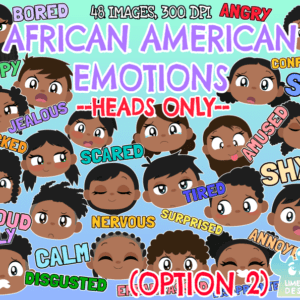 African American Kids Emotions - Heads Only (Option 2) Clipart Pack