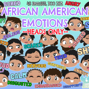 African American Kids Emotions (Option 2) - Heads Only Clipart Pack