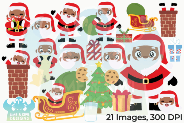 African American Santa Clipart Pack All Images