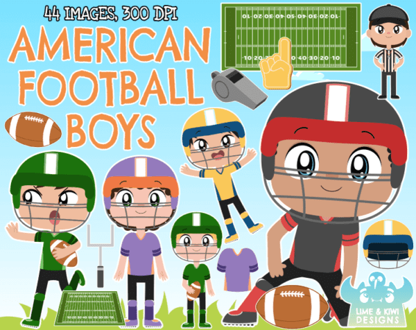 American Football Boys Clipart Pack