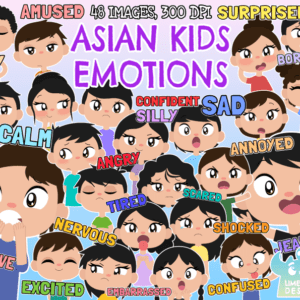 Asian Kids Emotions Clipart Pack