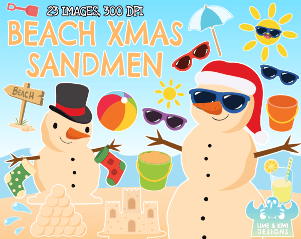 Beach Christmas Sandmen Clipart Pack