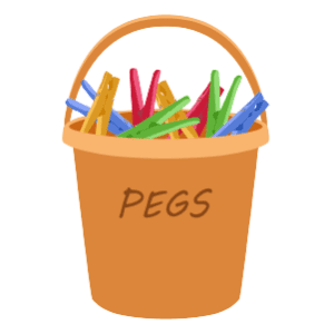 A brown clothes peg bucket