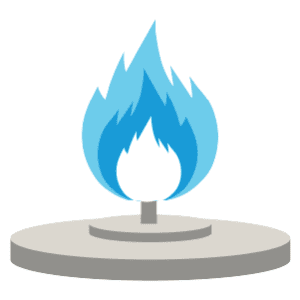 A Bunsen burner with blue flame