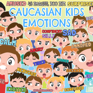 Caucasian Kids Emotions Clipart Pack