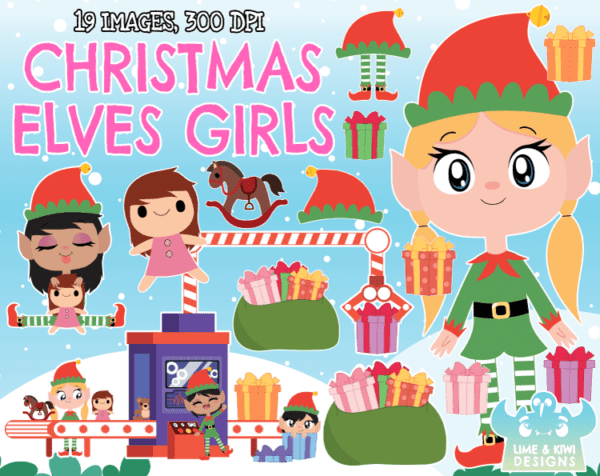 Christmas Elves Girls Clipart Pack