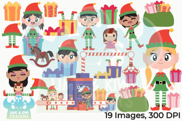 Christmas Elves Girls Clipart Pack All Images