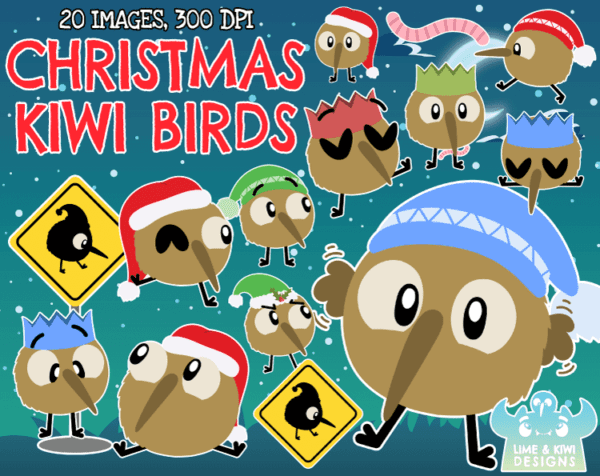 Christmas Kiwi Birds Clipart Pack