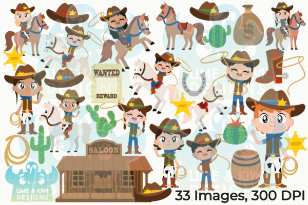 Cowboys and Cowgirls Clipart Pack All Images