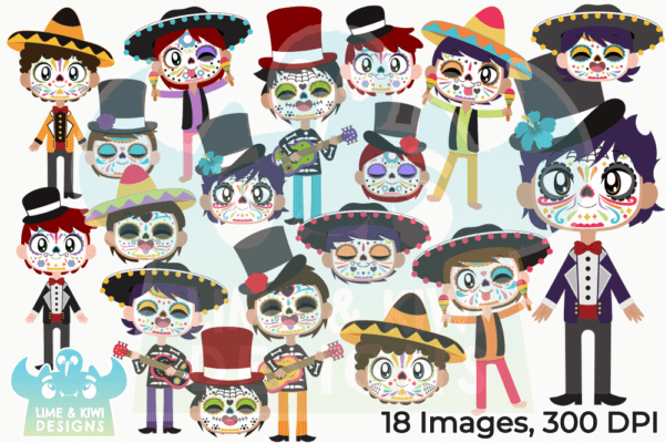 Day of the Dead Boys Clipart Pack All Images