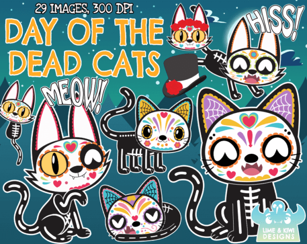 Day of the Dead Cats Clipart Pack