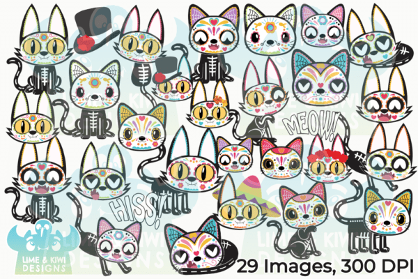 Day of the Dead Cats Clipart Pack All Images