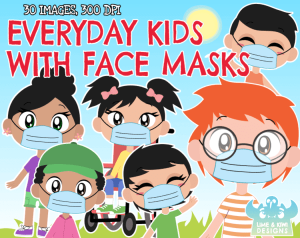 Everyday Kids With Face Masks Clipart Pack