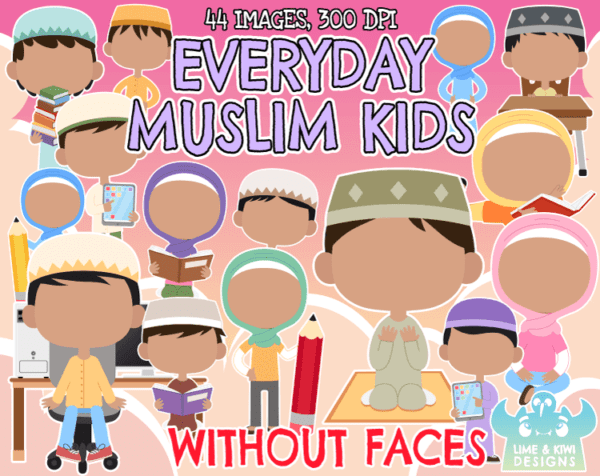 Everyday Muslim Kids Without Faces Clipart Pack