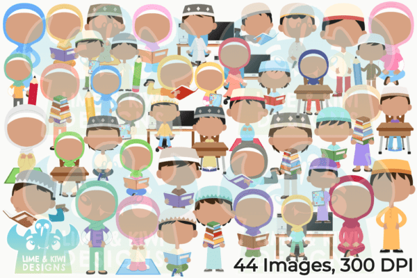 Everyday Muslim Kids Without Faces Clipart Pack All Images