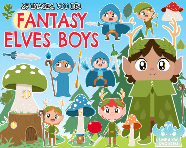 Fantasy Elves Boys Clipart Pack