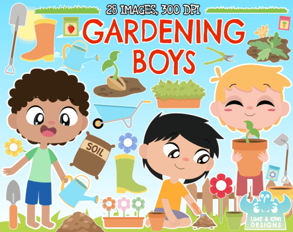 Gardening Boys Clipart Pack