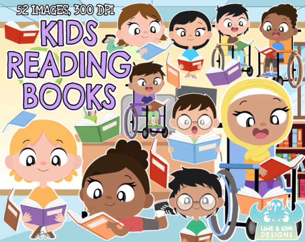 Kids Reading Books Clipart Pack