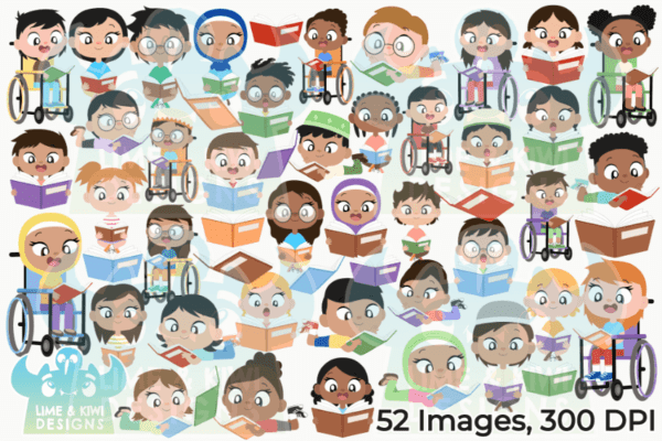 Kids Reading Books Clipart Pack All Images