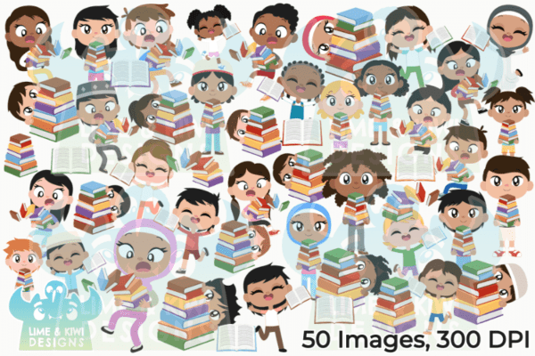 Kids With Books Clipart Pack All Images