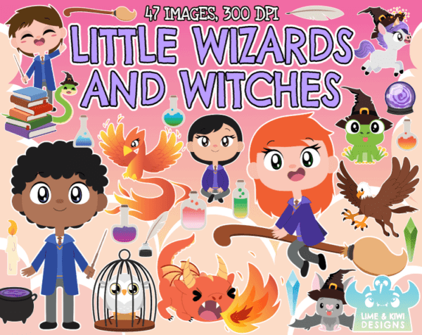 Little Witches and Wizards Clipart Pack