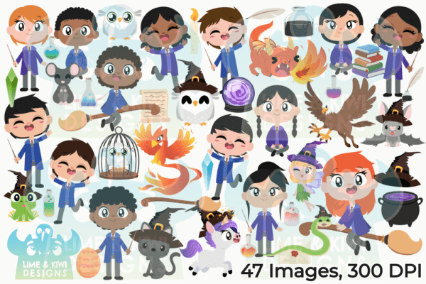 Little Witches and Wizards Clipart Pack All Images