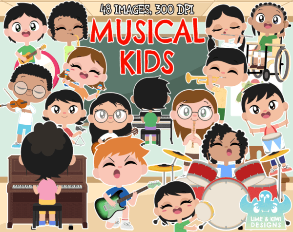 Musical Kids Clipart Pack