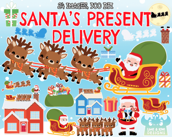 Santa's Present Delivery Clipart Pack