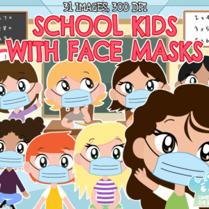 School Kids With Face Masks Clipart Pack