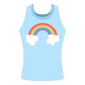 A sleeveless woman's singlet with a rainbow design on it