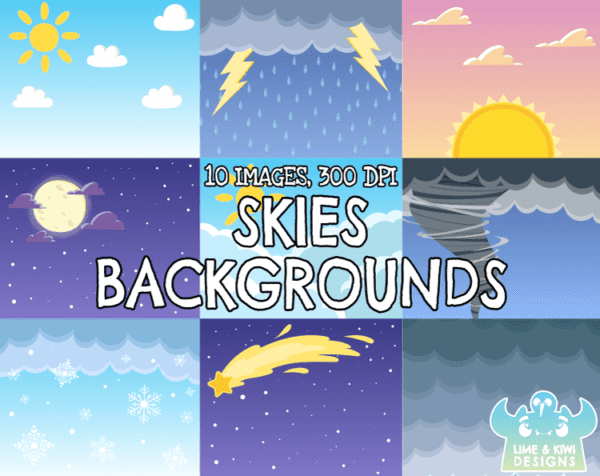 Skies Backgrounds Clipart Pack Preview 1