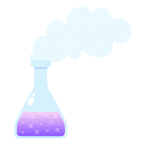 A smoking/steaming beaker with purple liquid in it