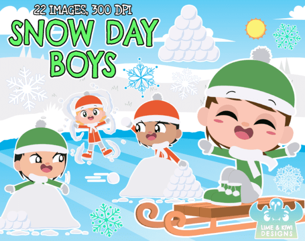 Snow Day Boys Clipart Pack