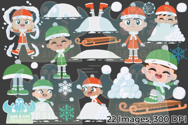 Snow Day Boys Clipart Pack All Images